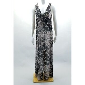 Zara Trafaluc‎ Vest Women M Black Floral Maxi Duster Chiffon Sheer Boho Hippie